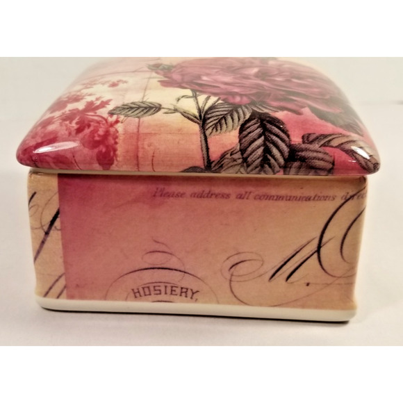 Vintage Romance! Red Rose Floral Trinket Jewelry Porcelain Box Kimberly Poloson - Picture 3 of 8